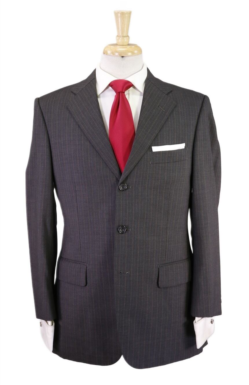 Paul Stuart Gray w/ Brown Stripes 3-Btn Wool Suit 38S